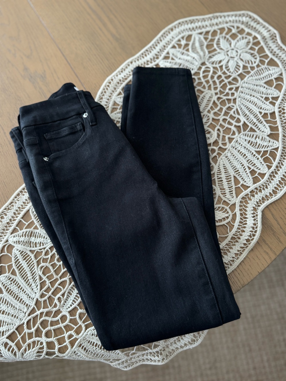 Good American Good Waist Black Skinny Jeans Size 0/25 High Rise Stretch Denim